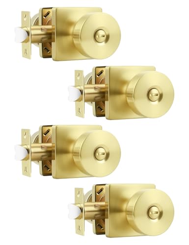Tinewa Türknauf für den Innenbereich, mit Schloss, gebürstetes Messing, Schlafzimmer-Türschlösser, schlüssellose Privatsphäre, Türgriffschlösser, Zinklegierung, robuste Türknäufe auf quadratischer von Tinewa