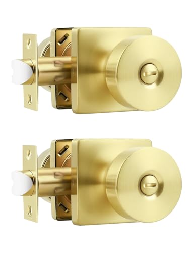 Tinewa Türknauf für den Innenbereich, mit Schloss, gebürstetes Messing, Schlafzimmer-Türschlösser, schlüssellose Privatsphäre, Türgriffschlösser, Zinklegierung, robuste Türknäufe auf quadratischer von Tinewa