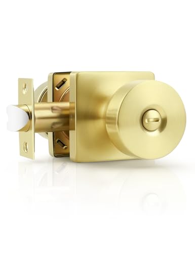 Tinewa Türknauf für den Innenbereich, mit Schloss, gebürstetes Messing, Schlafzimmer-Türschlösser, schlüssellose Privatsphäre, Türgriffschlösser, Zinklegierung, robuste Türknäufe auf quadratischer von Tinewa