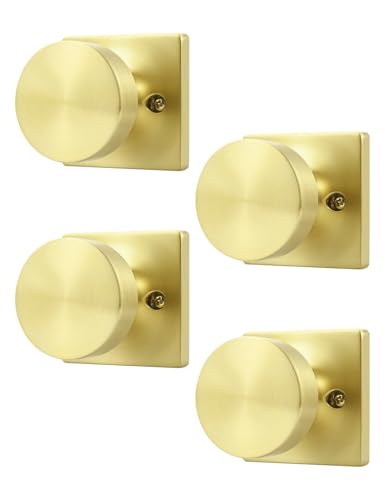 Tinewa Türknauf für den Innenbereich, nicht drehend, satiniertes Messing, einseitiger Türgriff, inaktiv, halbe Attrappe, Türknauf für Schrank und Speisekammer, quadratisch, 4 Stück von Tinewa