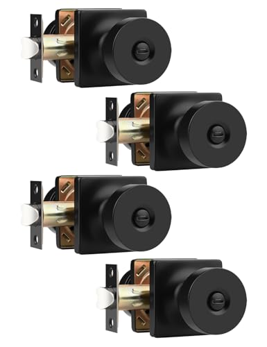 Tinewa Türknauf mit Schloss, mattschwarzer Türgriff für Badezimmer und Schlafzimmer, Zinklegierung, robuste Türknäufe auf quadratischer Rosette, 4 Stück von Tinewa