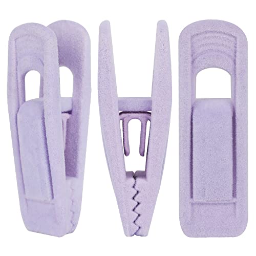 Tinfol Samt-Kleiderbügel-Clips, 24 Stück Hosenbügel, Samt-Clips, Starke beflockte Clips, perfekt für die Verwendung mit dünnen Samt-Kleiderbügeln, Hellviolett von Tinfol