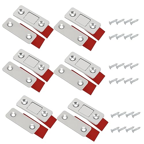 TingDongWei 6 Stück Magnetischer Türverschluss Magnet Türschließer Edelstahl Schrankverschlüsse Selbstklebend Magnetschnäpper mit Schrauben für Schubladen Schrank Küchenschrank Schiebetür, Silber von TingDongWei