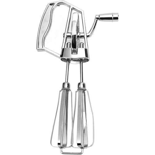 Manueller Eierschlägel aus Edelstahl, Handkurbel-Mixer mit doppelt drehbaren Köpfen für effizientes Schlagen und Backen, ergonomischer Griff von TingHaoO