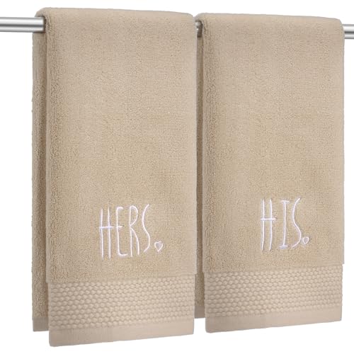 Tingjoo 2 Stück Handtücher für Sie und Ihn, 100 % Baumwolle, bestickt, Badezimmer-Handtuch, Hochzeitsgeschenk für Paare, Jubiläums-Badezimmer-Dekoration, 73 x 33 cm (Khaki) von Tingjoo
