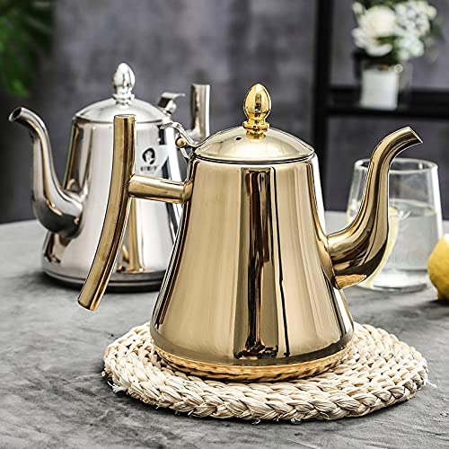 Tingting1992 Kaffeekanne Kaffeekessel mit Griff Edelstahl Kaffeetopf Home Hotel Kaffeekanne Induktion Filter Teekanne Perfekt Für Kaffeeliebhaber Wasserkocher (Color : Gold 2L) von Tingting1992