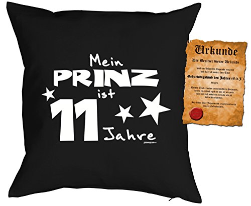 11 Geburtstag Jungen Kissen - Kuschelkissen Kinder : Meine Prinz ist 11 Jahre -- Dekokissen ohne Füllung - Farbe: schwarz von Tini - Shirts