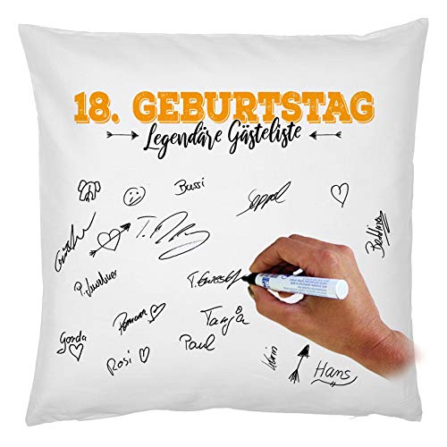 18.Geburtstag Unterschriften Motiv Kissen : 18. Geburtstag Legendäre Gästeliste - 18 Jahre Deko Kissenbezug zum unterschreiben incl. Stift von Tini - Shirts