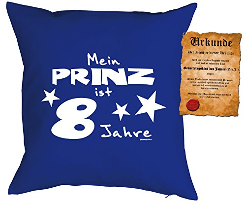 8 Geburtstag Jungen Kissen - Kuschelkissen Kinder : Meine Prinz ist 8 Jahre -- Dekokissen ohne Füllung - Farbe: royalblau von Tini - Shirts