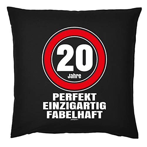 Deko-Kissen 20.Geburtstag - Sprüche-Kissen 20 Jahre : 20 Jahre perfekt einzigartig fabelhaft - Geschenk-Kissen 20 - Kissen mit Füllung - Farbe : schwarz von Tini - Shirts