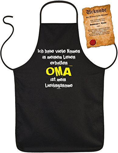 Oma Schürze - Sprüche Kochschürze Großmutter : Oma ist mein Lieblingsname -- Geschenk Grillschürze Geburtstag Oma + Urkunde von Tini - Shirts