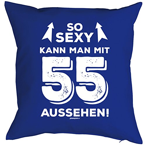 Sprüche-Kissen zum 55 Geburtstag - Geschenk-Idee Dekokissen 55 Jahre : So sexy kann Man mit 55 Aussehen! - Geburtstag 55 - Kissen ohne Füllung - Farbe: Royalblau von Tini - Shirts