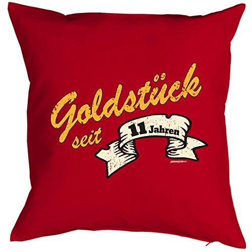 Tini - Shirts 11 Geburtstag Kissen - Kuschelkissen Kinder - Geburtstagsfeier 11.Geburtstag Jungen/Mädchen : Goldstück seit 11 Jahren - Deko - Kissen ohne Füllung - Farbe: rot von Tini - Shirts