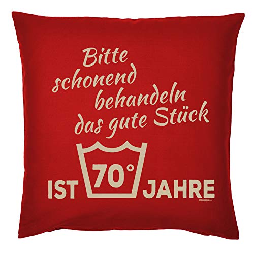 Tini - Shirts 70.Geburtstag Kissen, Deko Kissenbezug Sprüche 70 : Bitte schonend behandeln das Gute Stück ist 70 Jahre - Geburtstag 70 Jahre - Kissen ohne Füllung von Tini - Shirts