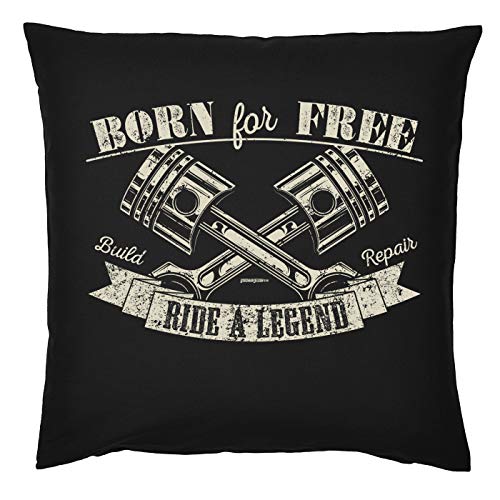 Tini - Shirts Biker-Motiv Sprüche Kissen - Sofakissen Motorrad-Motiv : Born for Free Build Repair Ride a Legend - Biker Geschenk-Kissen - Kissen ohne Füllung - Farbe : schwarz von Tini - Shirts