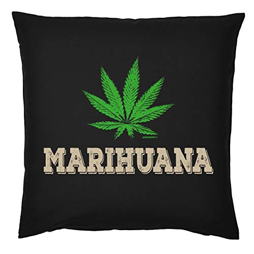 Tini -Shirts Cannabis Sprüche Kissen - Deko-Kissen Marihuana : Marihuana - Kiffer Geschenk-Kissen Hanf/Weed - Kissen mit Füllung - Farbe: schwarz von Tini -Shirts