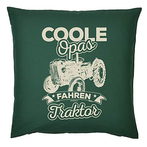 Tini - Shirts Opa Bauer/Landwirt/Traktor Deko-Kissen - Sprüche Geschenk-Kissen Landwirtschaft : Coole Opas Fahren Traktor - Deko Bauernhof - Kissen ohne Füllung - Farbe: Dunkelgrün von Tini - Shirts