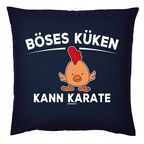 Tini - Shirts Oster Deko Kissenbezug - Motiv Osterhasen/Ostereier Dekokissen fürs Osternest : Böses Küken Kann Karate - Kuschel-Kissen Ostern - Kissen ohne Füllung - Farbe: Navyblau von Tini - Shirts