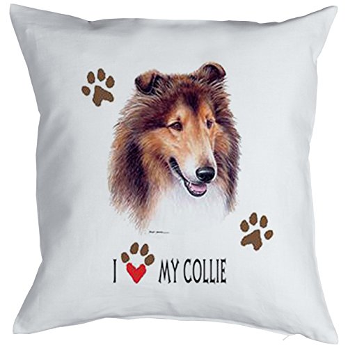 Unbekannt Collie Motiv Kissen/Hunderassen Kissen : I Love My Collie - mit Füllung - Farbe: Weiss von Tini - Shirts