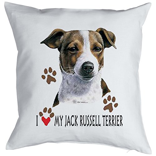 Unbekannt Jack Russel Terrier Motiv Kissen/Hunderassen Kissen : I Love My Jack Russell Terrier - mit Füllung - Farbe: Weiss von Unbekannt