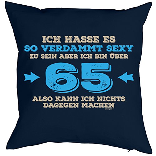 Unbekannt Sprüche-Kissen zum 65 Geburtstag - Geschenk-Idee Dekokissen 65 Jahre : Ich Hasse es Aber ich Bin über 65… - Geburtstag 65 - Kissen ohne Füllung - Farbe: Navyblau von Tini - Shirts