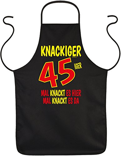 Unbekannt Sprüche Schürze zum 45 Geburtstag - Geschenk-Idee Kochschürze 45 Jahre : Knackiger 45iger Mal knackt es Hier Mal knackt es da - Geschenkschürze 45.Geburtstag von Tini - Shirts