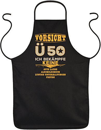 Unbekannt Sprüche Schürze zum 50 Geburtstag - Geschenk-Idee Kochschürze 50 Jahre : Vorsicht Ü 50 Ich bekämpfe Keine Gute Laune, Alkoholkonsum… - Geschenkschürze 50.Geburtstag von Tini - Shirts