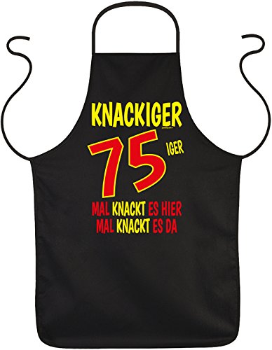 Unbekannt Sprüche Schürze zum 75 Geburtstag - Geschenk-Idee Kochschürze 75 Jahre : Knackiger 75iger Mal knackt es Hier Mal knackt es da - Geschenkschürze 75.Geburtstag von Tini - Shirts