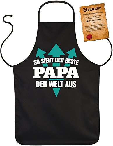 Vater Kochschürze - Sprüche Grillschürze Papa : so sieht der beste Papa der Welt aus -- Geschenk Schürze Vatertag Geburtstag + Urkunde von Tini - Shirts