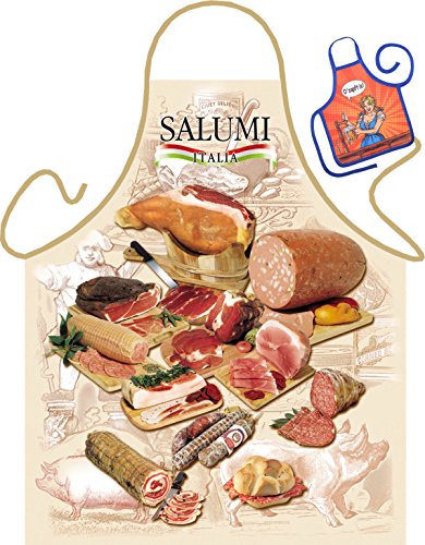 Wurst Salami Motiv Kochschürze Italien italienischer Schinken Schürze : Salumi Italia -- Themenschürze mit Minischürze für Flaschen von Tini - Shirts