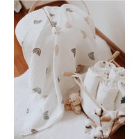 Babydecke Boho Regenbogen 4 Lagen Musselin Swaddle Decke, Stilldecke, Baby Shower Geschenk, Weiches Kleinkind Tagesdecke, Kuscheldecke von TiniMiniAtelier