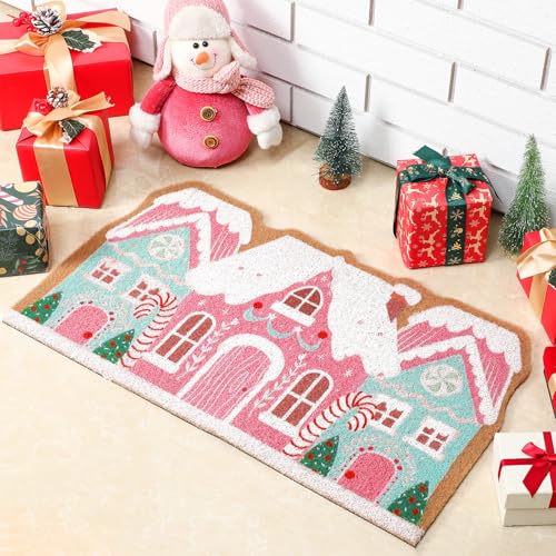 Tinideya Fußmatte mit weihnachtlichem Lebkuchenhaus, Pastellfarben, Kokosfaser, Willkommens-Fußmatte, rosa, grün und rosa, rutschfeste Eingangsteppiche für drinnen und draußen, Badezimmer, Küche Tinideya Fußmatte mit weihnachtlichem Lebkuchenhaus, Pastellfarben, Kokosfaser, Willkommens-Fußmatte, rosa, grün und rosa, rutschfeste Eingangsteppiche für drinnen und draußen, Badezimmer, Küche von Tinideya
