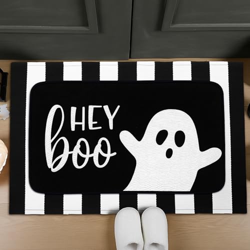 Tinideya Halloween-Fußmatten Ghost Boo Welcome Outdoor Fußmatten geschichtete Haustürteppiche rutschfeste Bodenmatten für Halloween, Veranda, Eingang, Innen- und Außenbereich, 2 Stück Tinideya Halloween-Fußmatten Ghost Boo Welcome Outdoor Fußmatten geschichtete Haustürteppiche rutschfeste Bodenmatten für Halloween, Veranda, Eingang, Innen- und Außenbereich, 2 Stück von Tinideya