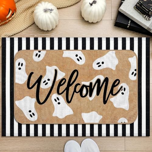 Tinideya Halloween-Fußmatten für den Außenbereich, geschichtet, schwarz-weiß gestreift, rutschfeste Fußmatten für Halloween, Veranda, Eingang, Innen- und Außenbereich, 2 Stück Tinideya Halloween-Fußmatten für den Außenbereich, geschichtet, schwarz-weiß gestreift, rutschfeste Fußmatten für Halloween, Veranda, Eingang, Innen- und Außenbereich, 2 Stück von Tinideya