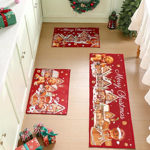 Tinideya Küchenmatten-Set, Motiv: Lebkuchenmann, altmodische Zuckerstangen, Teppich für den Winter, Heimdekoration, 40,6 x 61 cm und 40,6 x 119,9 cm, 3-teilig Tinideya Küchenmatten-Set, Motiv: Lebkuchenmann, altmodische Zuckerstangen, Teppich für den Winter, Heimdekoration, 40,6 x 61 cm und 40,6 x 119,9 cm, 3-teilig von Tinideya