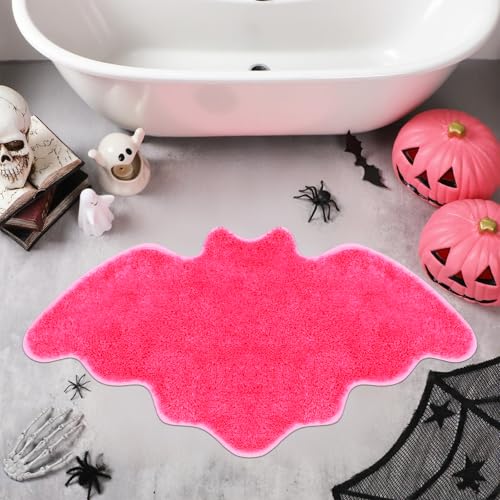Tinideya Pinke Fledermaus-Badematte, Halloween-Badezimmerteppich, rutschfest, Horror-Türteppich, Plüsch-Mikrofaser, Fledermausteppich, Halloween-Dekoration für Badezimmer, Schlafzimmer, Küche Tinideya Pinke Fledermaus-Badematte, Halloween-Badezimmerteppich, rutschfest, Horror-Türteppich, Plüsch-Mikrofaser, Fledermausteppich, Halloween-Dekoration für Badezimmer, Schlafzimmer, Küche von Tinideya