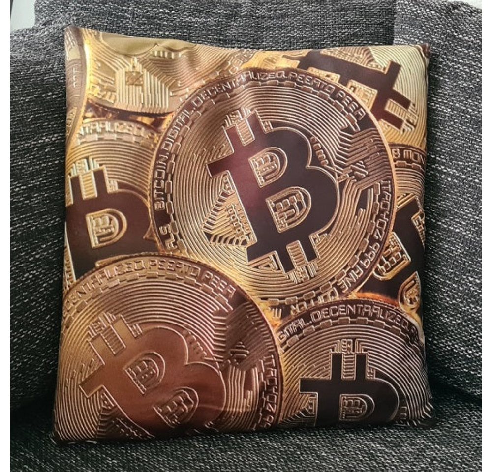 Tinisu Dekokissen Designer Kissenbezug Bitcoin - 45cm x 45cm von Tinisu