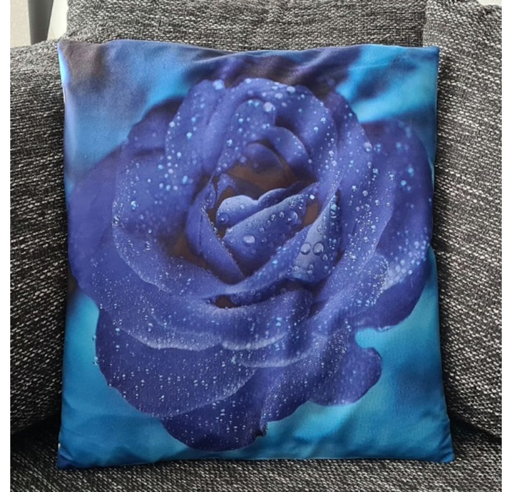 Tinisu Dekokissen Kissenbezug Natur - Blaue Eisrose / Blume - 45cm x 45cm von Tinisu
