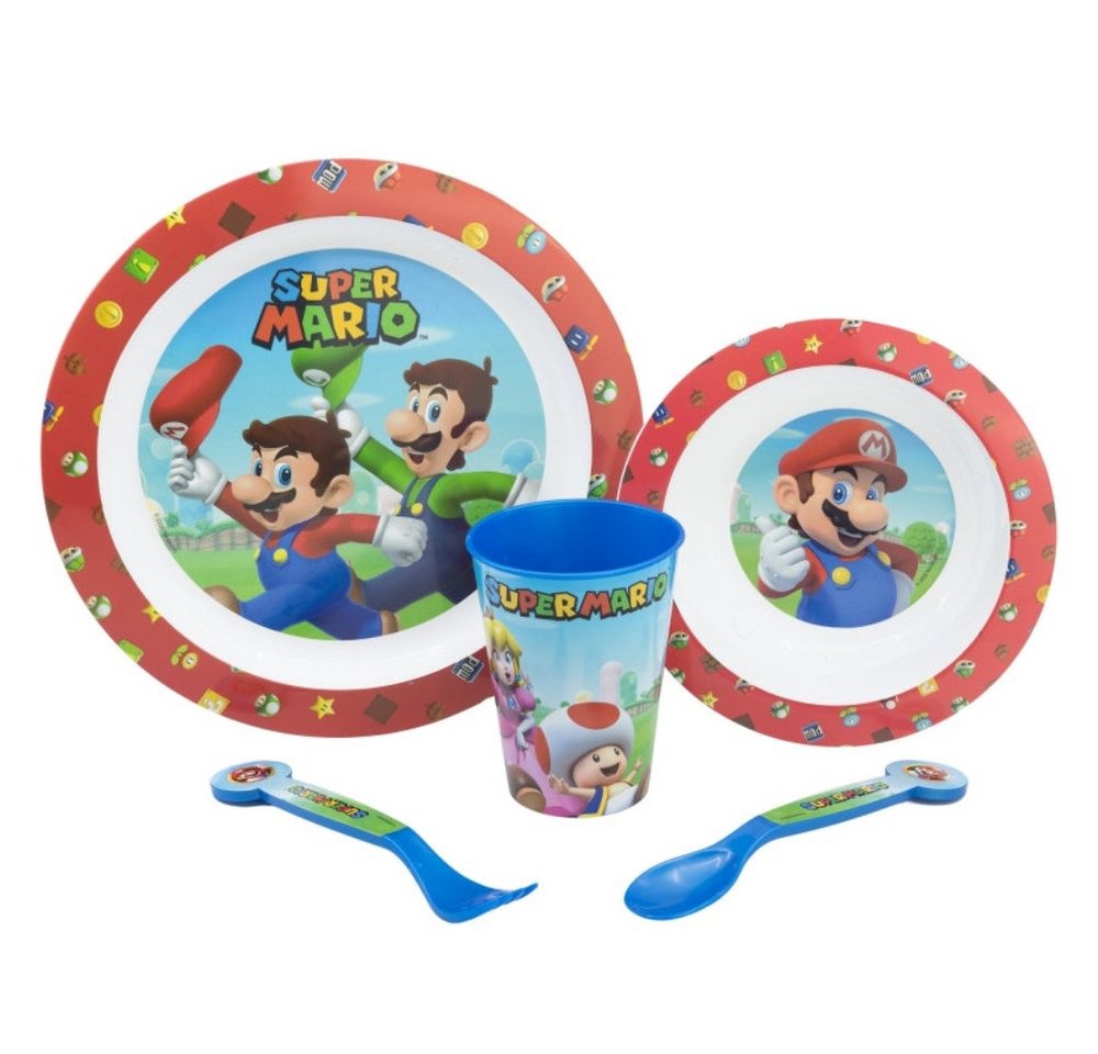 Tinisu Kindergeschirr-Set Super Mario Plastik Geschirr Set 5-Teile Kunststoffset für Kinder, Kunststoff von Tinisu