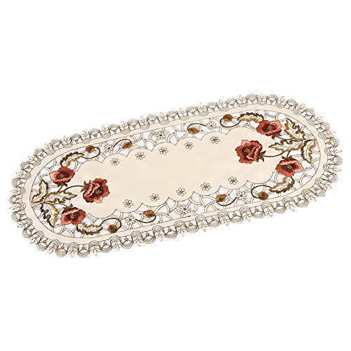 Bestickter Tischläufer, Herbst Tischläufer Ovale Tischdecke Klein Abwaschbare Tabellenläufer Europa Floral Tischdecke Bestickt Exquisite Dekorieren Küche Schrank Zuhause Cafés Restaurants Hotels(Oval) von Tiiyee