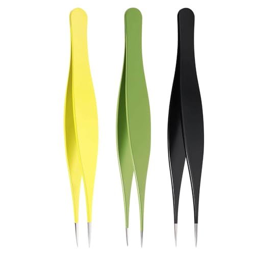 3er-Pack Pinzette Mit Spitze, Bunte Spitze Pinzetten, Multifunktionale Pinzetten, Edelstahl-Präzisionspinzetten für Augenbrauen- und Gesichtshaarentfernung (In Drei Farben) von Tinkber
