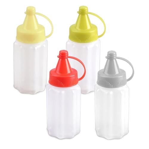 Tinkber 4er-Pack Mini-Soßenflaschen,Haushaltssoßenflaschen, Quetschsoßenflaschen für Den Außenbereich, Zusammendrückbare Soßenbehälter, Geeignet für Tomatensoße,Olivenöl (Vier Farben) von Tinkber