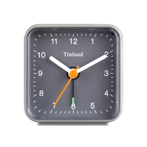 Tinload Klassischer analoger Reisewecker mit Schlummerfunktion und Licht, kompakte Größe, leises Quarzwerk, Crescendo-Alarm, Grau von Tinload