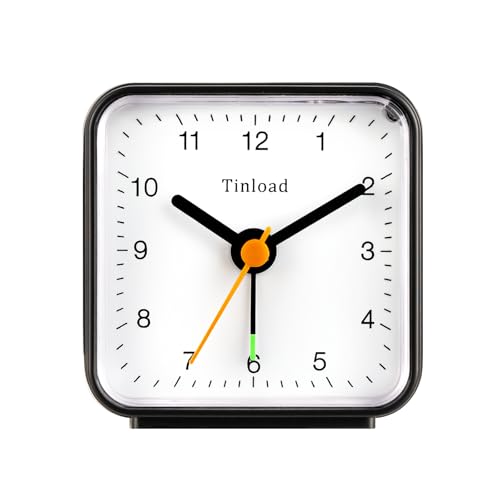 Tinload Klassischer analoger Reisewecker mit Schlummerfunktion und Licht, kompakte Größe, leises Quarzwerk, Crescendo Alarm, Schwarz von Tinload