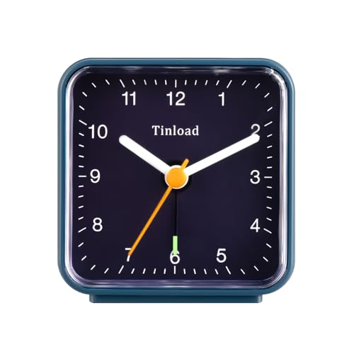 Tinload Klassischer analoger Reisewecker mit Schlummerfunktion und Licht, kompakte Größe, leises Quarzwerk, Crescendo Alarm (Blau) von Tinload