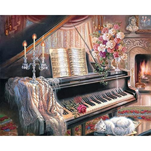 5D Diamond Painting, round drill Piano-Kätzchen 50x70cm DIY 5D Diamant Painting Bilder Kinder Erwachsene groß, Diamond Painting Set Diamant Malerei Kits Mosaikherstellung für Home Wand Décor Geschenk von Tinnfea