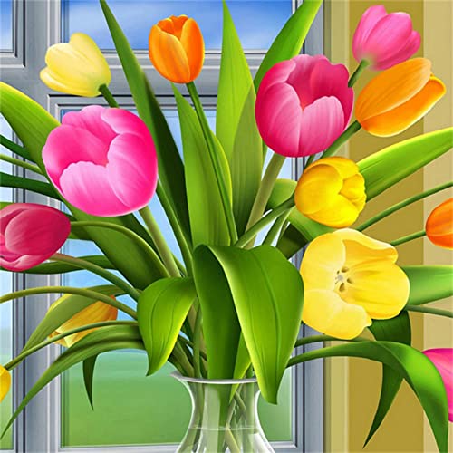 5D Diamond Painting, square drill Blume Tulpe Gefärbt 20x20cm DIY 5D Diamant Painting Bilder Kinder Erwachsene, Diamond Painting Set Diamant Malerei Kits Mosaikherstellung Home Wand Décor Geschenk von Tinnfea