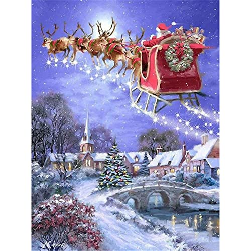 DIY 5D Diamant Malerei Vollbohrer Kit, Schlitten Des Weihnachtsmanns 60x80cm Diamond Painting Bilder Set Diamant Malen nach Zahlen Kreuzstich Stickerei Strass Mosaik Gemälde für Home Wand Dekor von Tinnfea