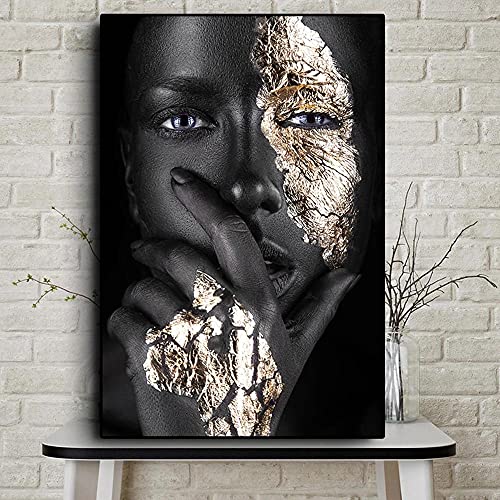 DIY 5D Diamant Painting Bilder Set, Afrikanische Schwarze Goldfrau 40x70cm DIY Diamond Painting Set Full Strass Stickerei Kreuzstich Bilder Arts Craft Diamant Malerei Wall/Eingang/Büro Dekorationen von Tinnfea