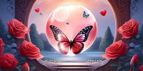 5D Diamond Painting Set Schmetterling Rose DIY Malen nach Zahlen Erwachsene Diamant Painting Bilder Round Full Drill Mosaik Bastelset for Weihnachten Geschenk Oder Home Wand Decor 30x60cm T-4517 von Tinnoon